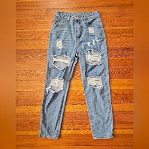 Distressed Ultra High Rise Light Wash Mom Jeans